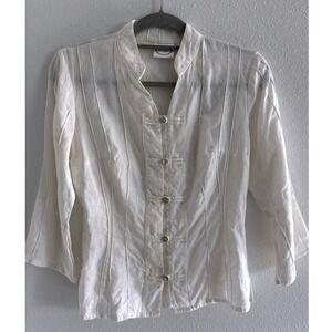 Zigi Top Womens Small White Linen Artsy Lagenlook Minimalist Capsule